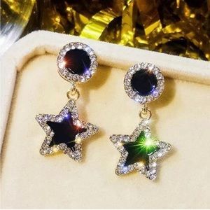 Fashion Black Round Heart Earrings Crystal Drop Dangle Women Party Jewelry Gift